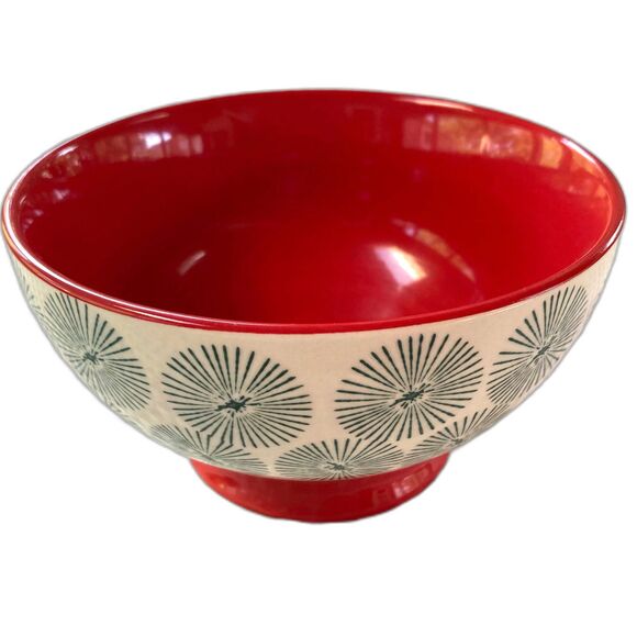 PIONEER WOMAN Bowl Cream with Green Starburst Red Interior 6 inches Set of 2 - Picture 6 of 11